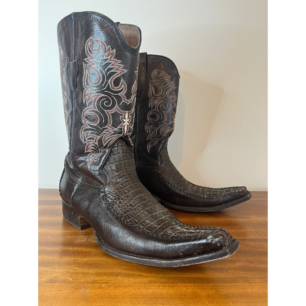 Jar Boots Crocodile‎ Inlay Western Leather Cowboy Boots Square Toe Men Size 10.5